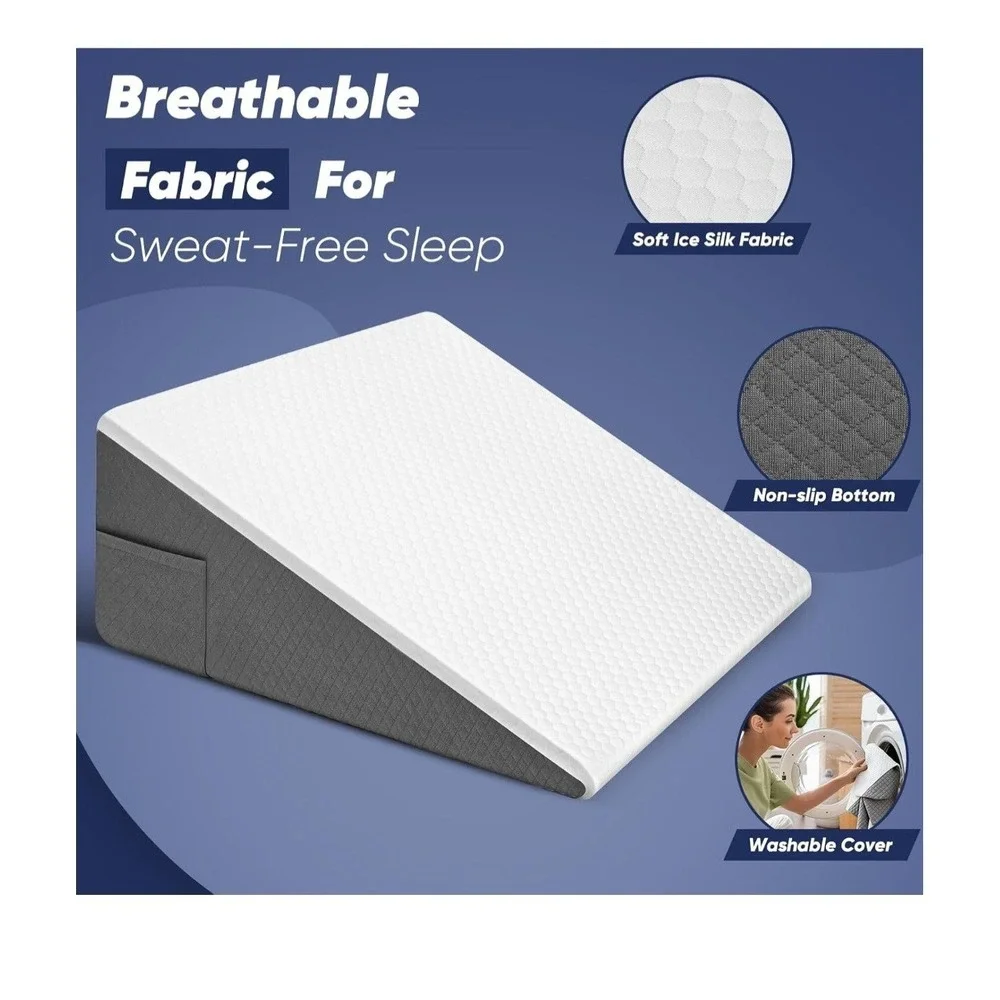 Wedge Pillow for Sleep Apnea, Acid Reflux, Snoring, Cooling Memory Foam,24x24x10